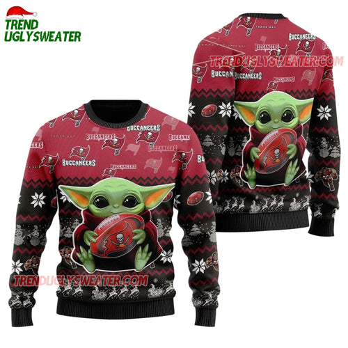 Tampa Bay Buccaneers Baby Yoda Hug The Ball Christmas Ugly Sweater