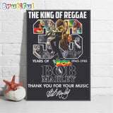 The King Of Reggae 36 Years Of 1945 - 1981 Bob Marley Thank You For Your Music Wall Art Poster Canvas