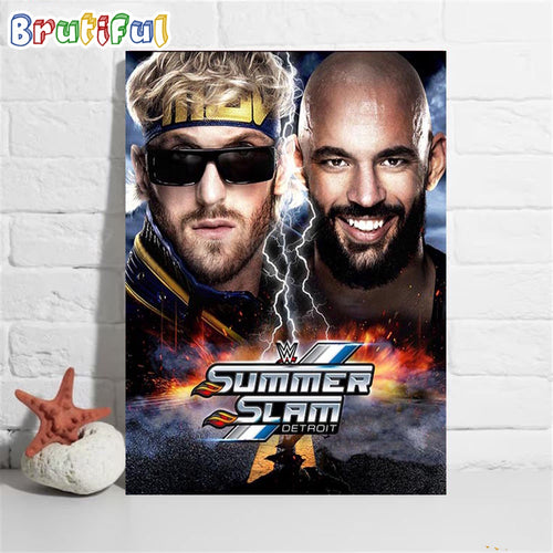 The Social Media Megastar Logan Paul vs The Highlight of the Night Ricochet At WWE SummerSlam Wall Art Poster Canvas