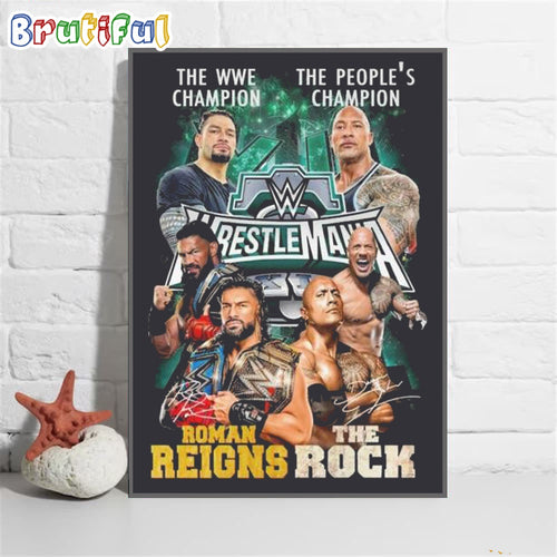 The Wwe Champion Roman Reigns And The People’s Champion The Rock Wall Art Poster Canvas