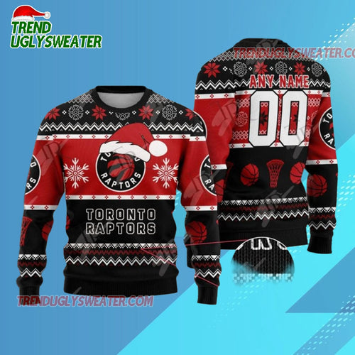 Personalized Toronto Raptors Santa Hat Ugly Christmas Sweater