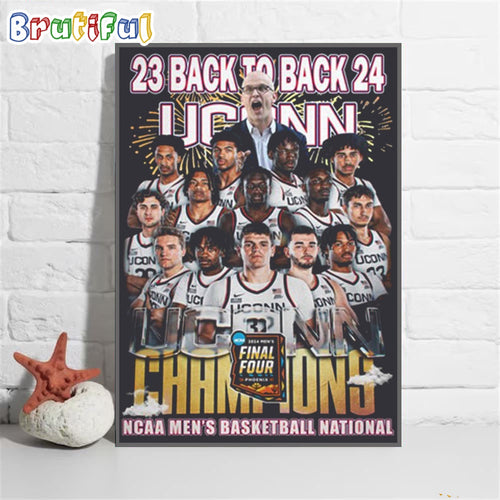 UConn Huskies 23 Back To Back 24 NCAA Men’s Basketball National Champions Final Four Wall Art Poster Canvas