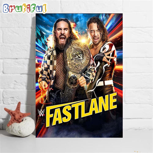 WWE World Heavyweight Champion Seth Rollins Defends Against Shinsuke Nakamura In A Last Man Standing Match At WWE Fastlane Wall Art Poster Canvas