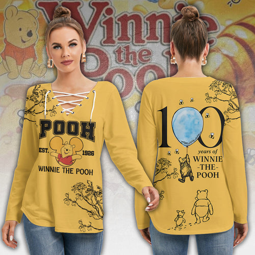 Winnie-the-Pooh 100th Anniversary Women's Long Sleeve Neckline Tie Sweatshirt – MAITM14371