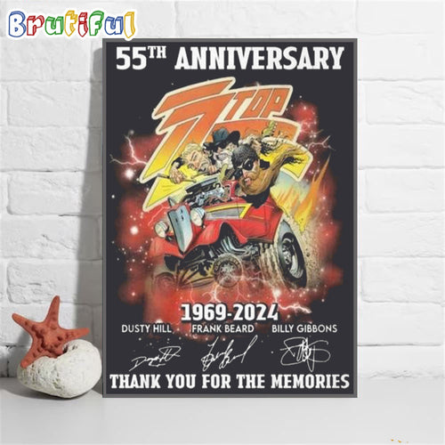 Zz Top 55th Anniversary 1969-2024 Thank You For The Memories Wall Art Poster Canvas