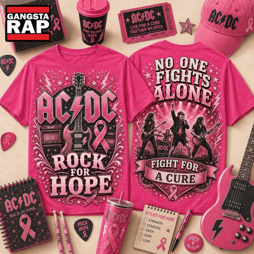 ACDC No One Fights Alone Rock For Hope Breast Cancer Awareness Shirt