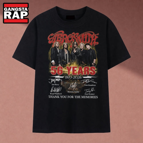 Aerosmith 56 Years 1970 2026 Band Signatures Rock Vintage T Shirt, Music 2D Shirt