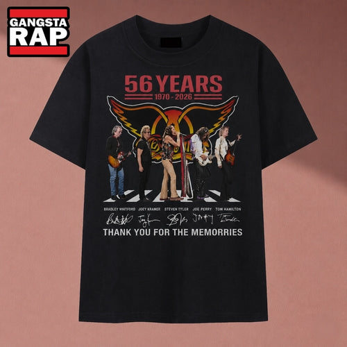 Aerosmith 56 Years 1970 2026 Signatures Graphic Rock T Shirt, Music 2D Shirt