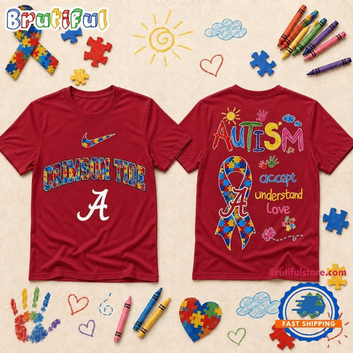 Alabama Crimson Tide NCAA Autism Awareness Puzzle Ribbon T Shirt