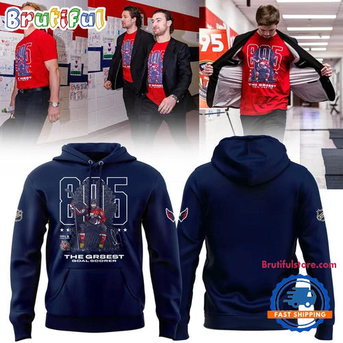 Alexander Ovechkin Washington Capitals NHL All-Time Leading Goal Scorer Cross Sticks Navy Hoodie T-Shirt