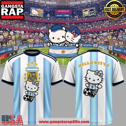 Argentina National Soccer FIFA World Cup 2026 Hello Kitty Collaboration T Shirt