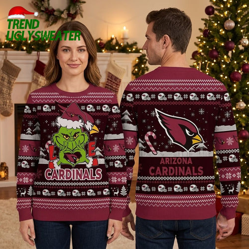Arizona Cardinals Grinch Santa Hat Ugly Christmas Sweater