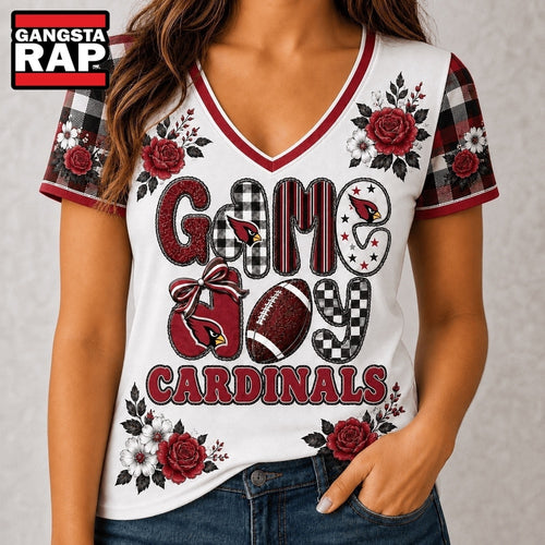 Arizona Cardinals NFL Football Flowers Team Pride V Neck T Shirt