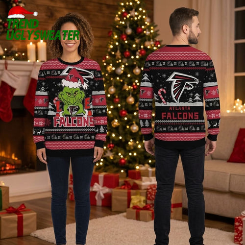 Atlanta Falcons Grinch Santa Hat , Game Day Gift Ugly Christmas Sweater