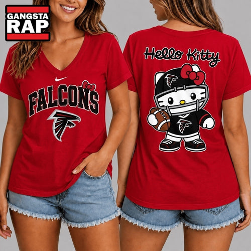 Atlanta Falcons NFL Hello Kitty Football V Neck T Shirt