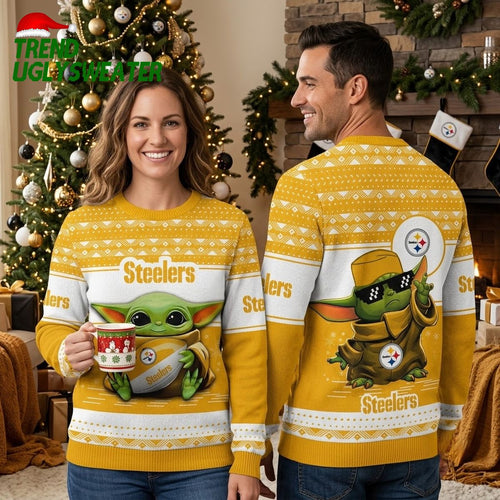 Baby Yoda Steelers Ugly Christmas Sweater Vintage Style