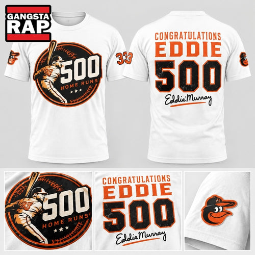 Baltimore Orioles Eddie Murray 500 Home Run Anniversary 2026 White T Shirt