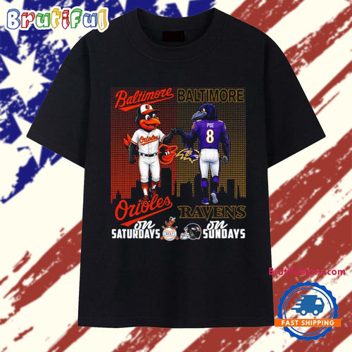 Baltimore Orioles on saturdays vs Baltimore Ravens on sundays city skyline T Shirt