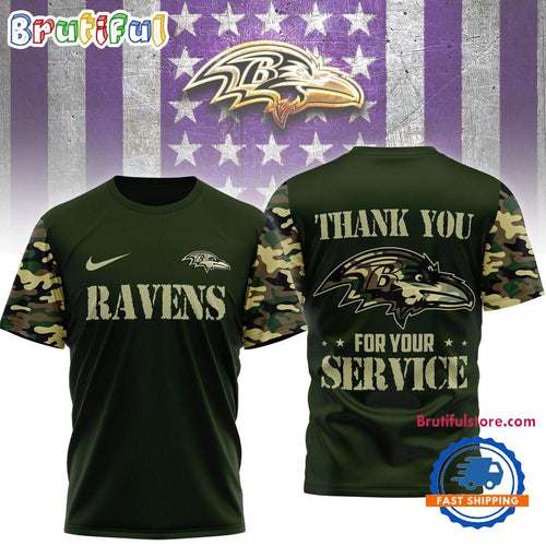 Baltimore Ravens 2026 NFL Camouflage Thank You For Service Limited 3D Shirt