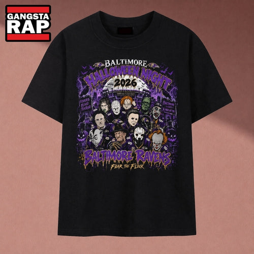 Baltimore Ravens Halloween Night 2026 Horror Characters Fear The Flock T Shirt, Music 2D Shirt
