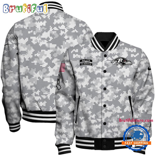 Baltimore Ravens National Football League Arctic Camo Salute To Service Veterans Varsity Jacket