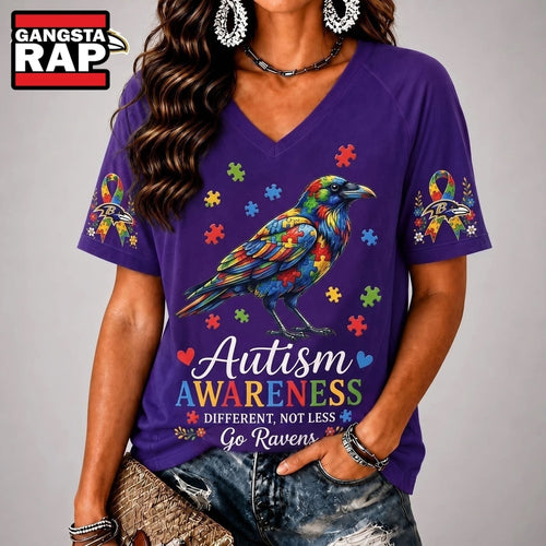 Baltimore Ravens NFL Different, Not Less Autism Awareness V neck T Shirt