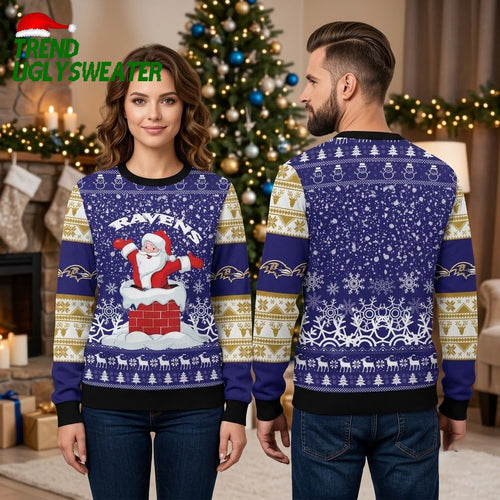 Baltimore Ravens Santa Claus Chimney Snowflake Ugly Christmas Sweater