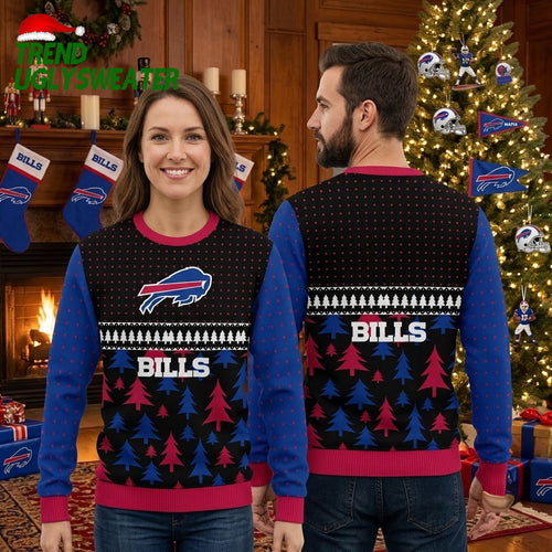 Buffalo Bills Logo And Tree Pattern Ugly Christmas Sweater