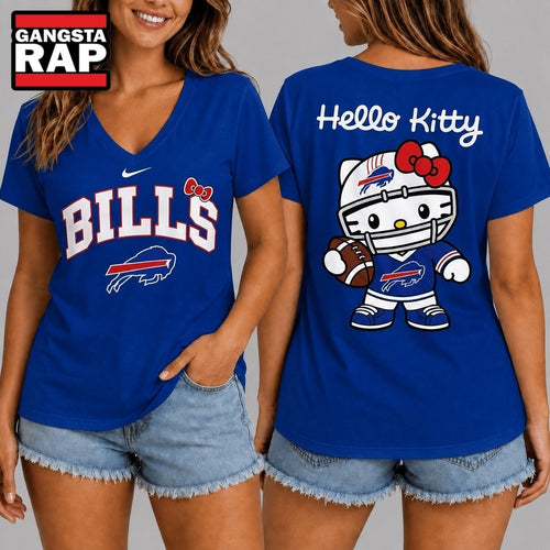 Buffalo Bills NFL Hello Kitty Football V Neck T Shirt