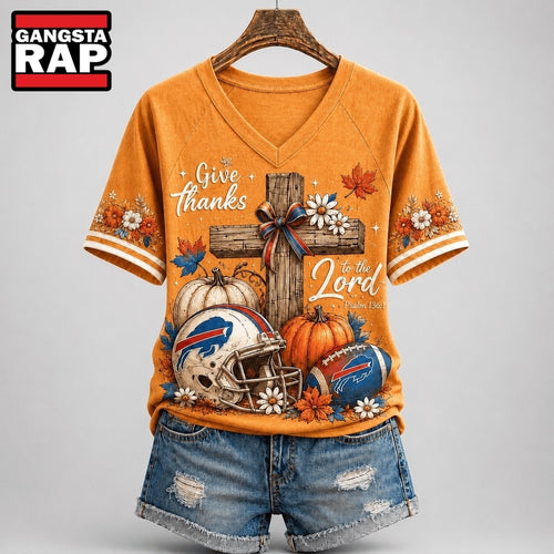 Buffalo Bills NFL Thanksgiving Faith And Football V Neck T Shirt
