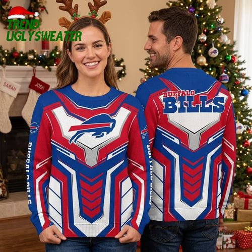 Buffalo Bills Red Blue Shield Logo Ugly Christmas Sweater