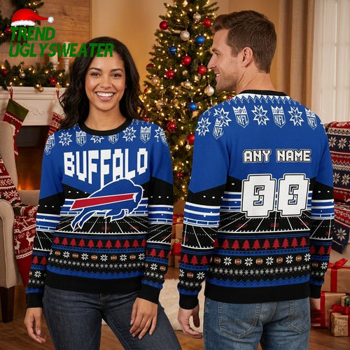 Buffalo Bills Rugby Stadium Custom Name And Number Ugly Christmas Sweater
