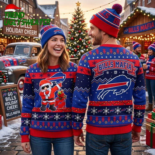 Buffalo Bills Santa Claus Dab And Bills Mafia Ugly Christmas Sweater