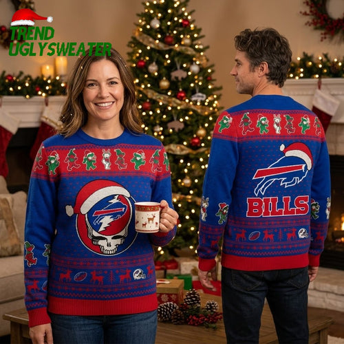 Buffalo Bills Santa Hat Logo Grateful Dead Ugly Christmas Sweater