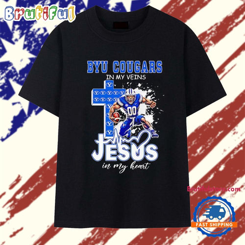 Byu Cougars in My Veins Jesus in My Heart Mascot T Shirt