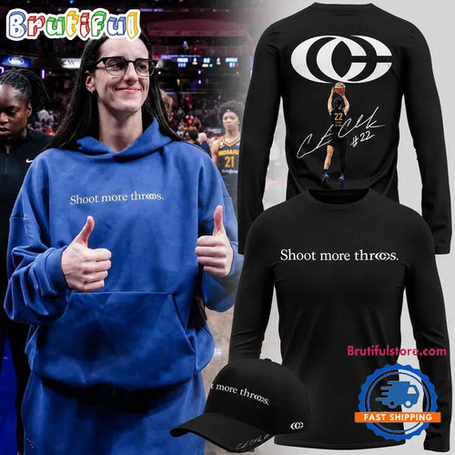 Caitlin Clark Shoot More Threes Logo and Signatures 2026 Black Long Sleeve Shirt