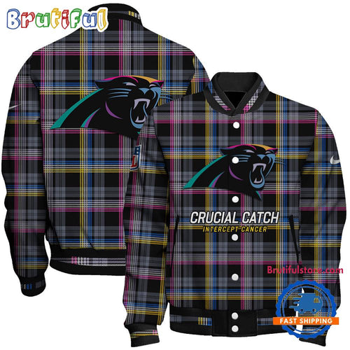 Carolina Panthers National Football League Crucial Catch Intercept Cancer Unisex Varsity Jacket