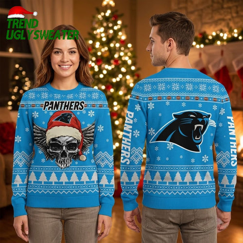 Carolina Panthers Santa Hat Skull Ugly Christmas Sweater