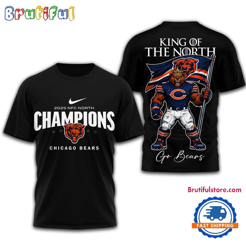 Chicago Bears NFL 2025 King Of The North Mascot Black 3D Shirt
