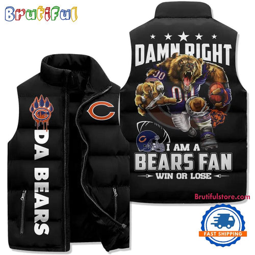 Chicago Bears Sporty Mascot Design Sleeveless Puffer Jacket