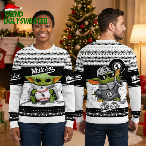Chicago White Sox Grogu Baseball Player Ugly Christmas Sweater