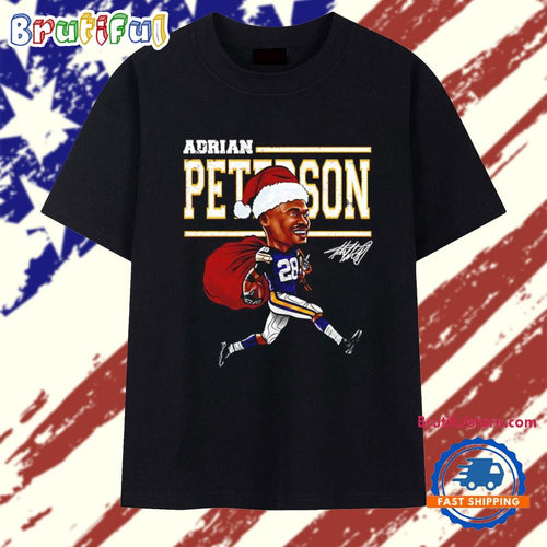 Christmas Adrian Peterson with Santa hat Minnesota Vikings caricature signature T Shirt