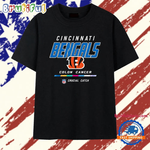 Cincinnati Bengals Crucial Catch Intercept Colon Cancer blue logo T Shirt