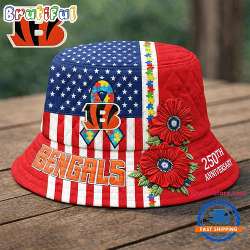 Cincinnati Bengals NFL Autism America 250th Anniversary Bucket Hat