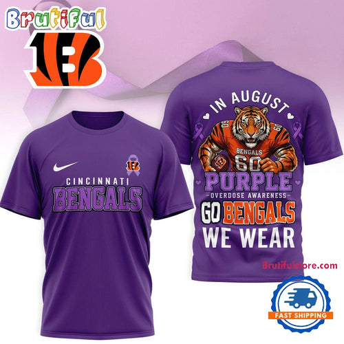 Cincinnati Bengals NFL In August We Wear Purple Overdose Awareness 3D Shirt