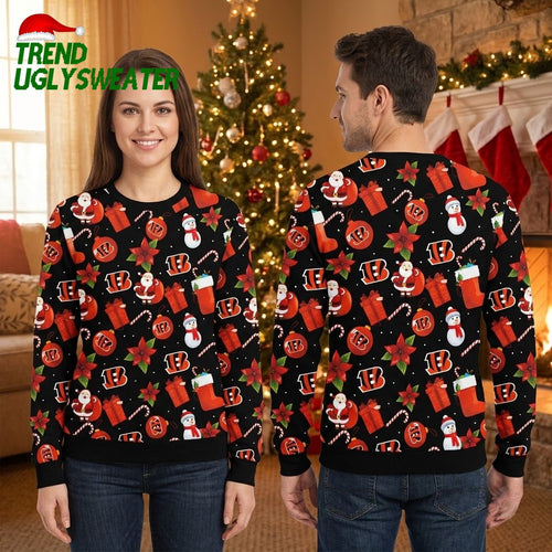 Cincinnati Bengals Santa Claus And Snowman Ugly Christmas Sweater, Bengals Fan Holiday Gift