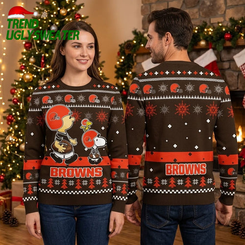 Cleveland Browns Charlie Brown And Snoopy Football Ugly Christmas Sweater
