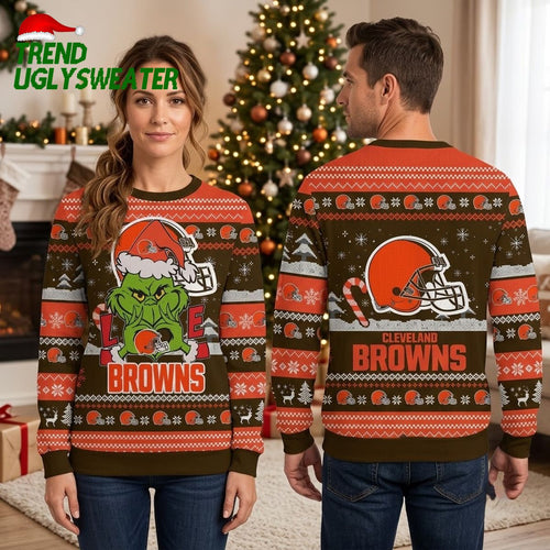 Cleveland Browns Grinch Santa Hat Football Helmet Ugly Christmas Sweater