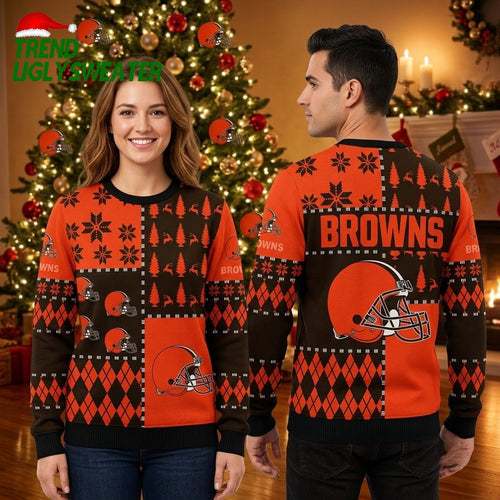 Cleveland Browns Helmet Snowflake Pattern Ugly Christmas Sweater
