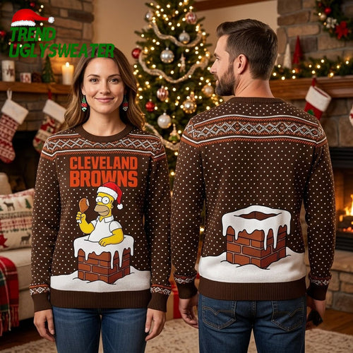 Cleveland Browns Homer Simpson Santa Hat Football Ugly Christmas Sweater